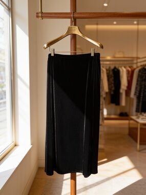 Black Velvet Maxi Skirt -long Elegant Slip Skirt Sz L, Goth Chic, Cocktail,  90s